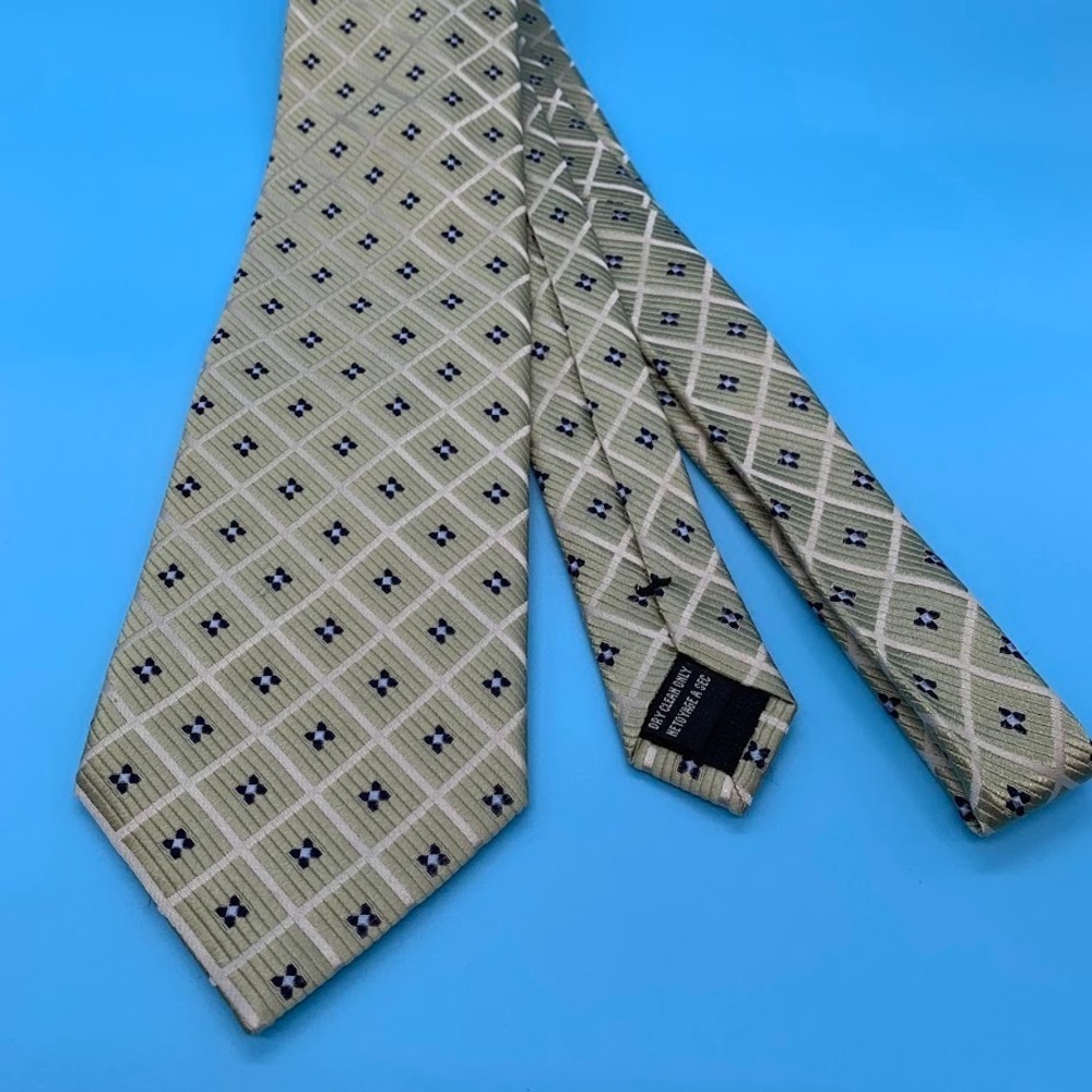 Enro Geometric Diamond Pattern Beige‎ Silk Necktie Tie